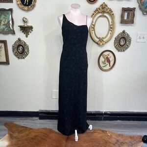 Vintage Byer Too Black Glitter One Shoulder Maxi Gown Size Large